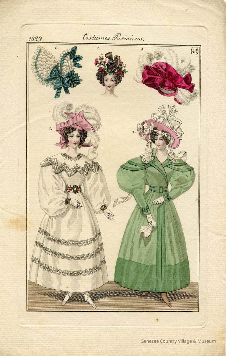 2 Ladies in Dress and Pelisse, 2 Hats and a Coiffure