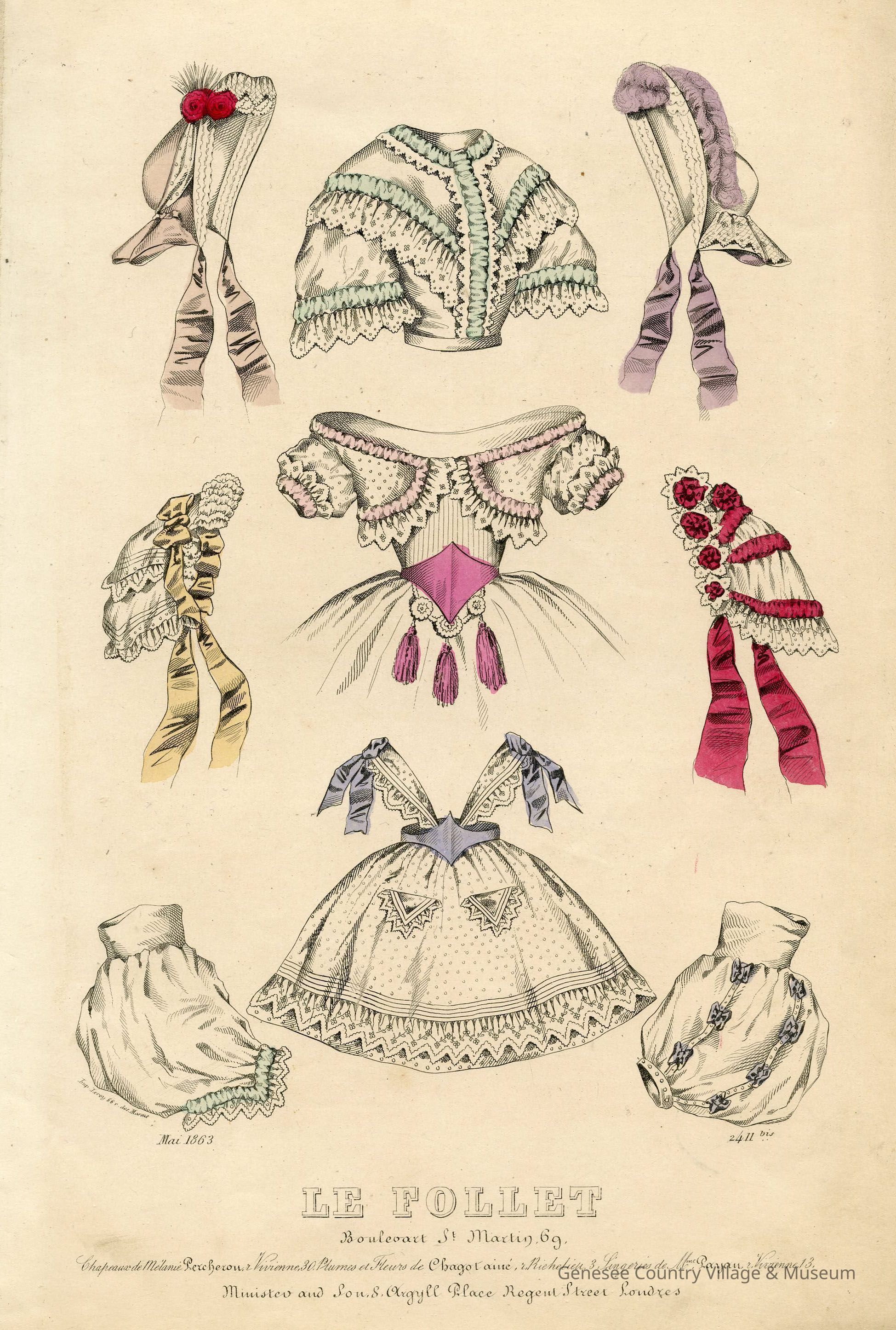 2 Bodices, Girls' Pinafore, 2 Bonets, 2 Caps, 2 Undersleeves picture number 1