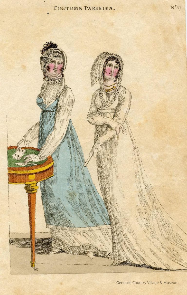 2 Ladies at a Card Table, Trained Dresses