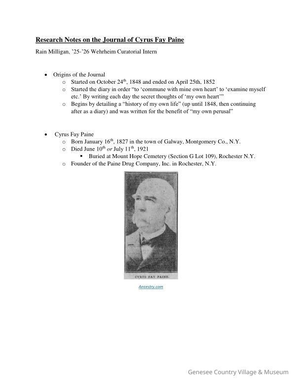Research Notes on the Journal of Cyrus F. Paine