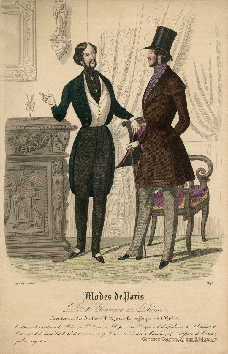 2 Men Conversing in Artistic Parlor, One in Opera Dress picture number 1