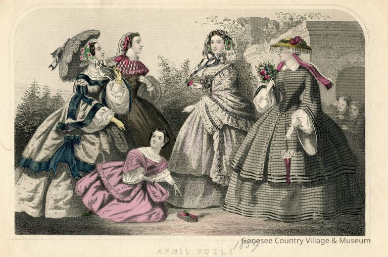 4 Ladies and a Girl in Garden, "April Fools"