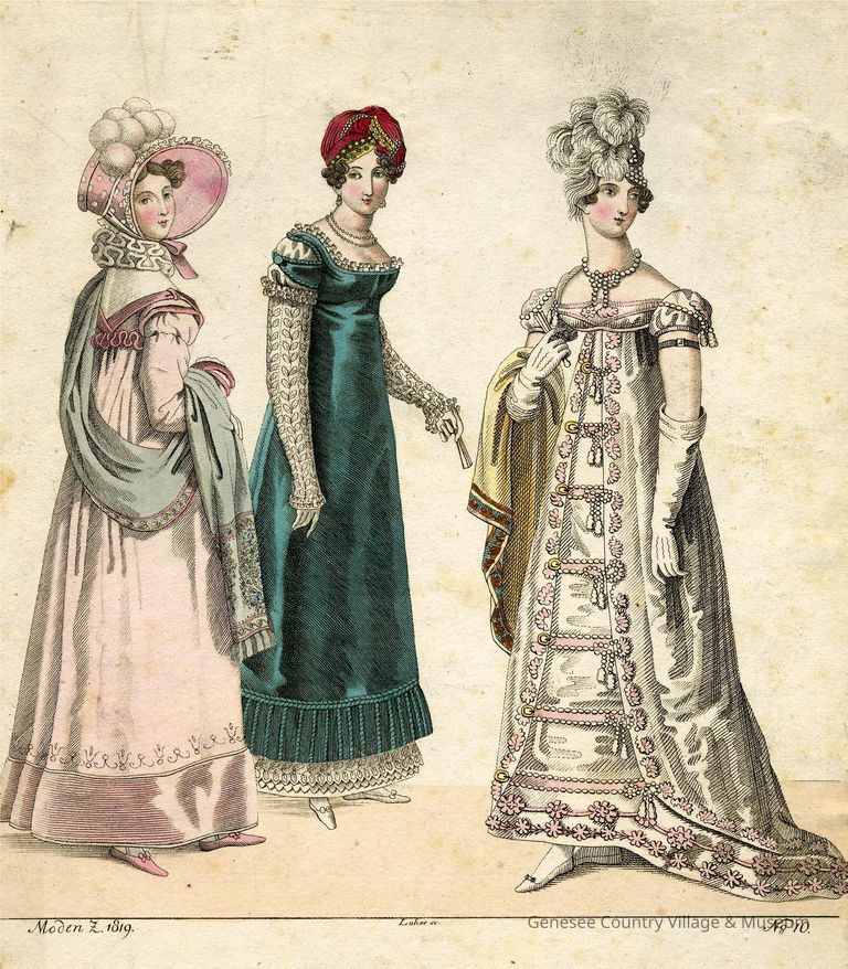 3 Ladies in Walking, Ball, Court Dress