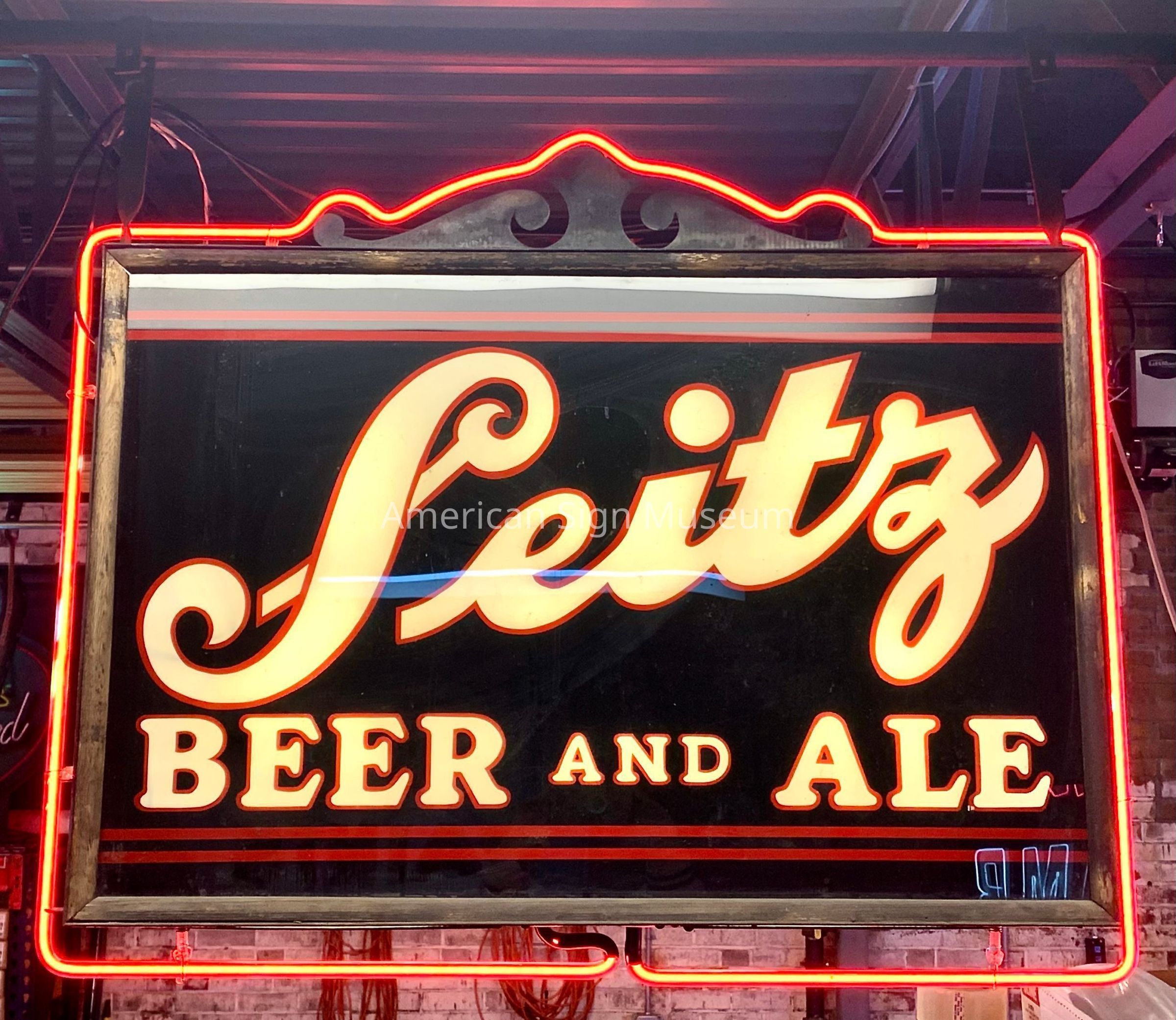 Seitz Beer & Ale Glass Double-Faced Sign with Neon Border picture number 1
