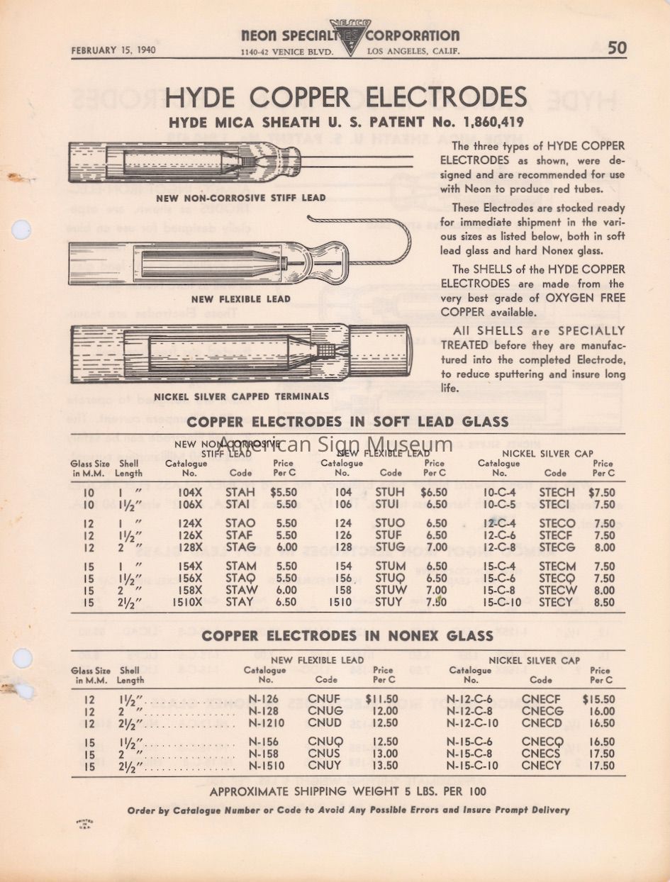 NESCO-Neon Specialties Corporation Illustrated Price Sheet picture number 1