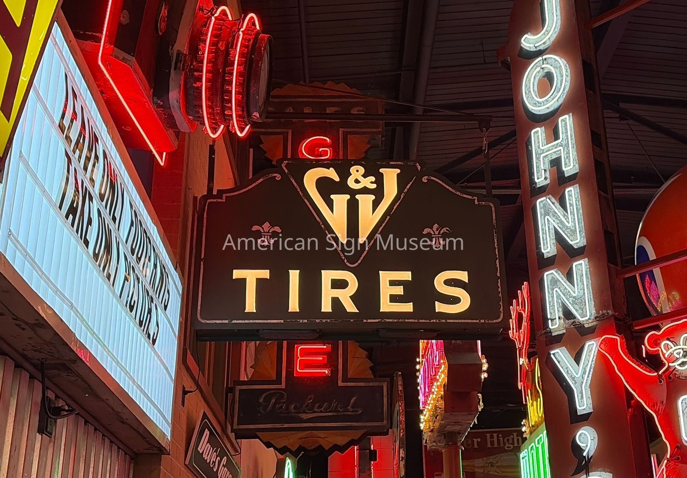 G&J Tires Double-Faced Metal & Opal Glass Sign picture number 1