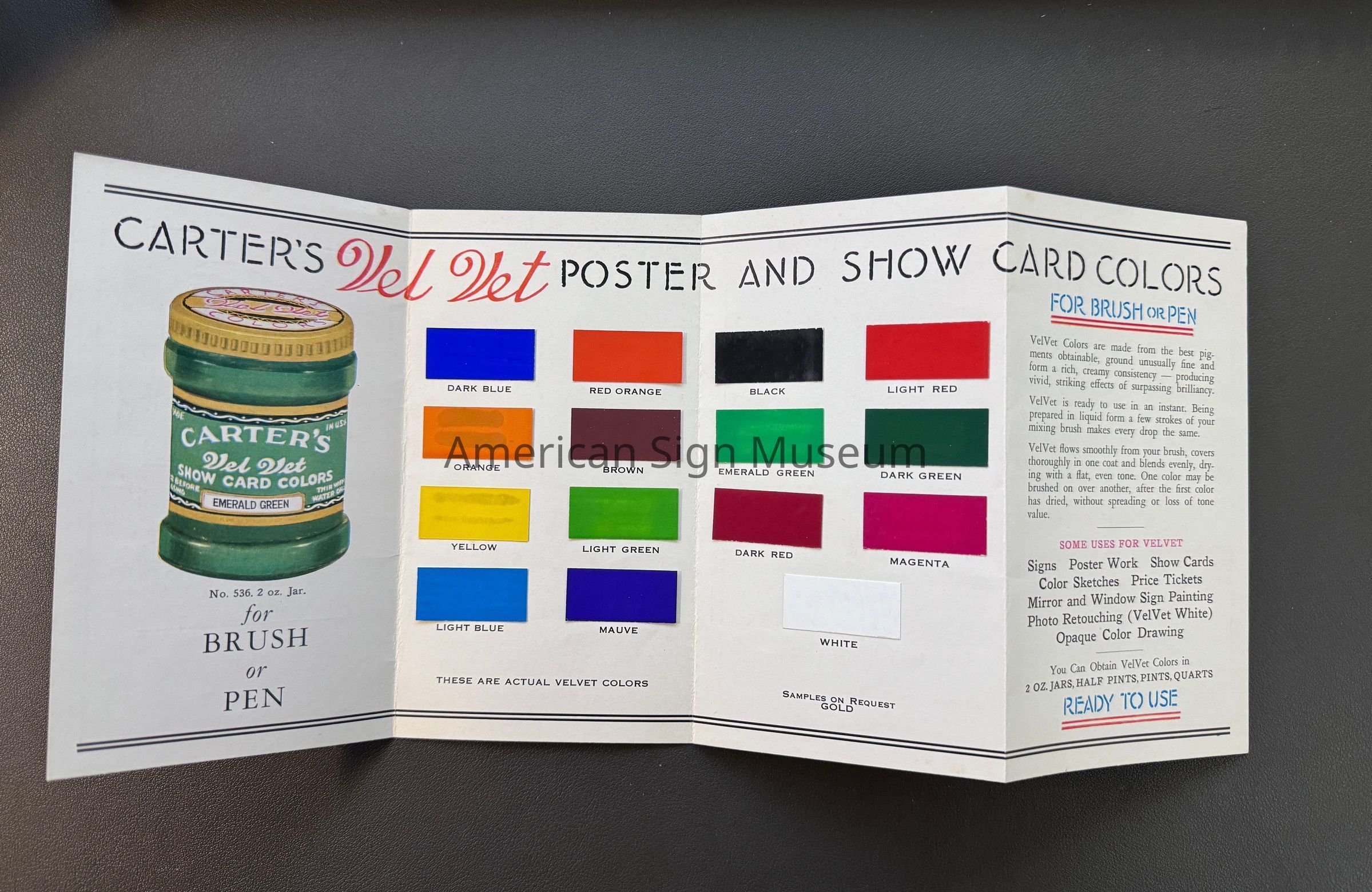 Carter's Ink Company Vel Vet Poster & Show Card Colors Pamphlet picture number 1