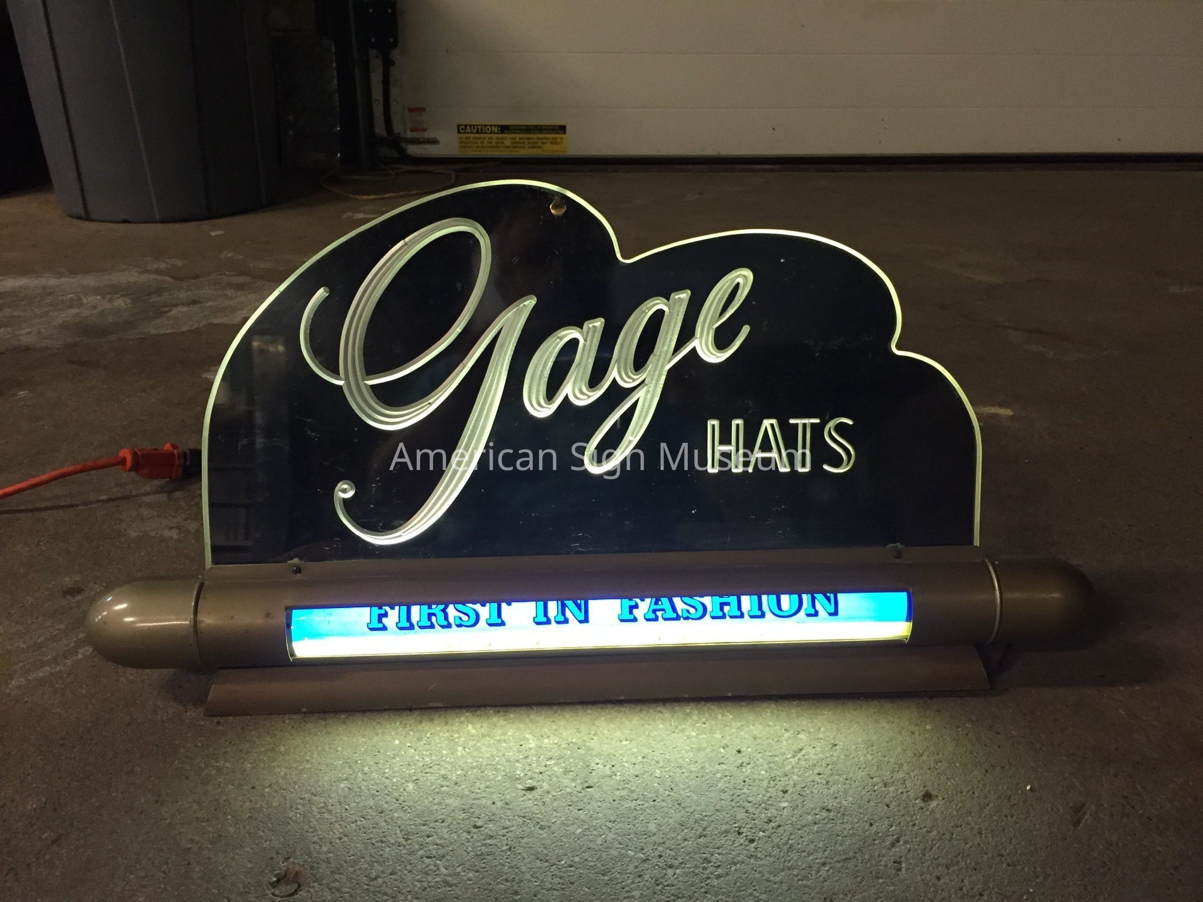 Gage Hats Etched Glass Rotating Sign picture number 1