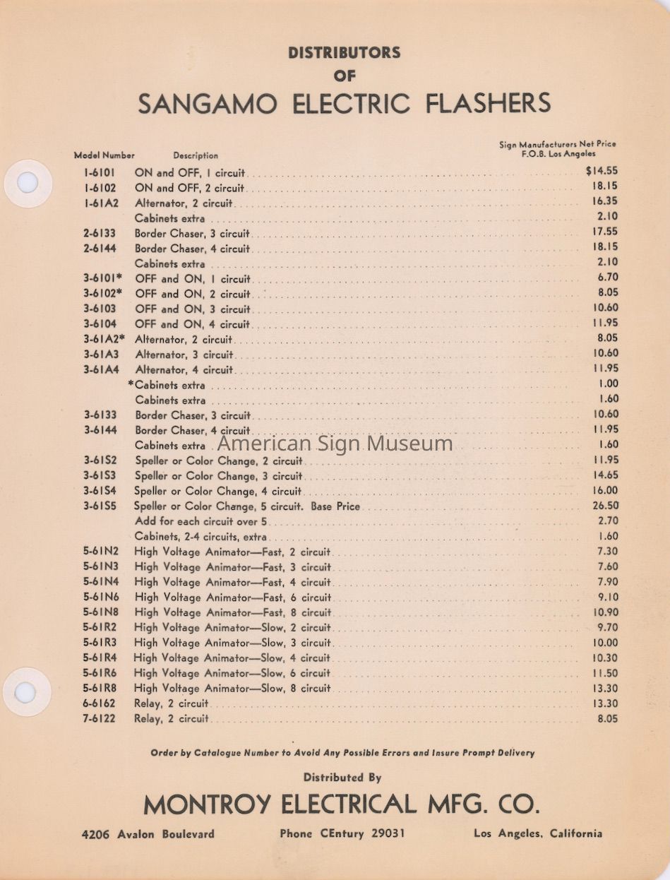 Montroy Electrical Mfg. Co. Illustrated Price Sheet picture number 1