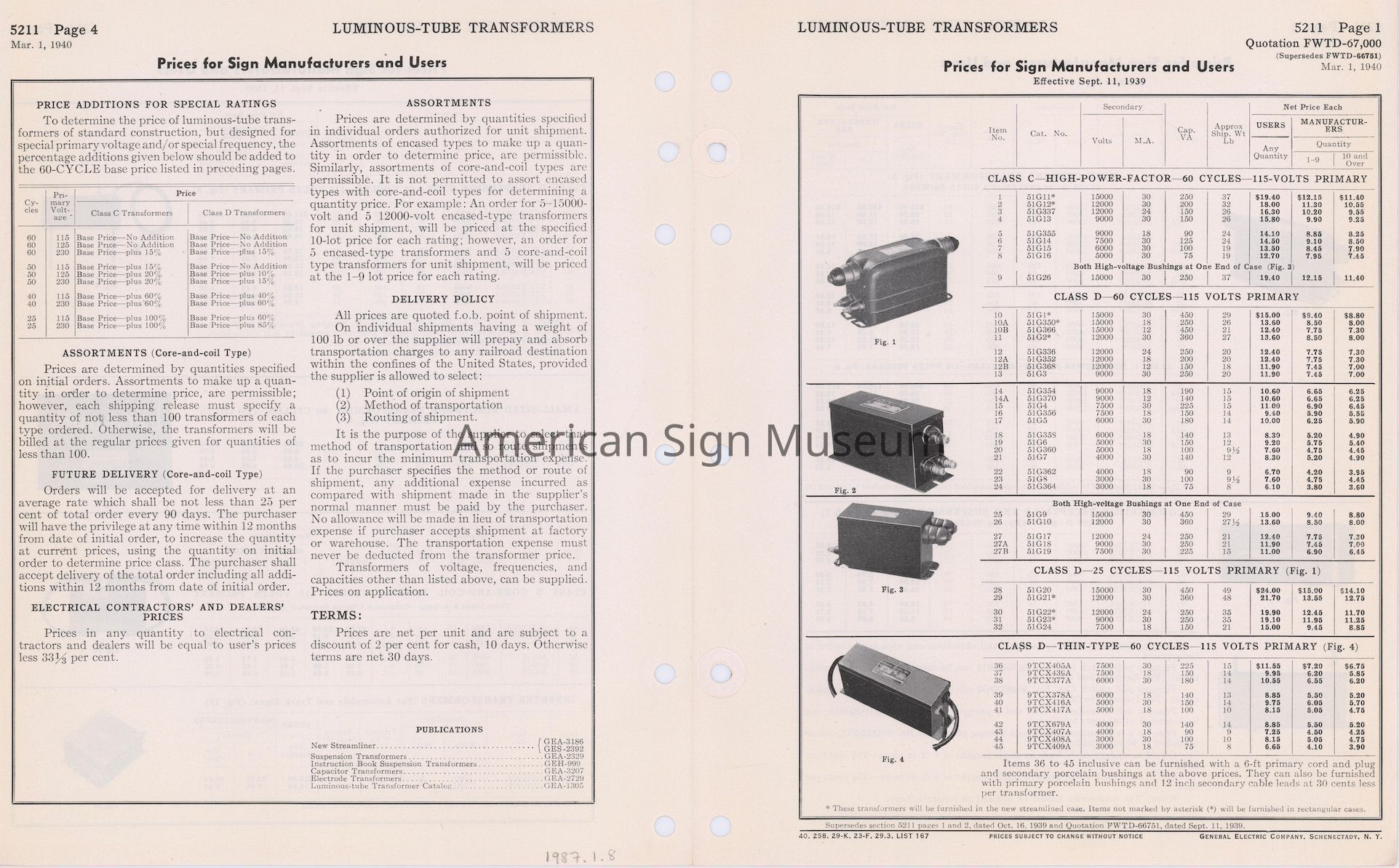 General Electric Company Illustrated Folio Price Sheet picture number 1