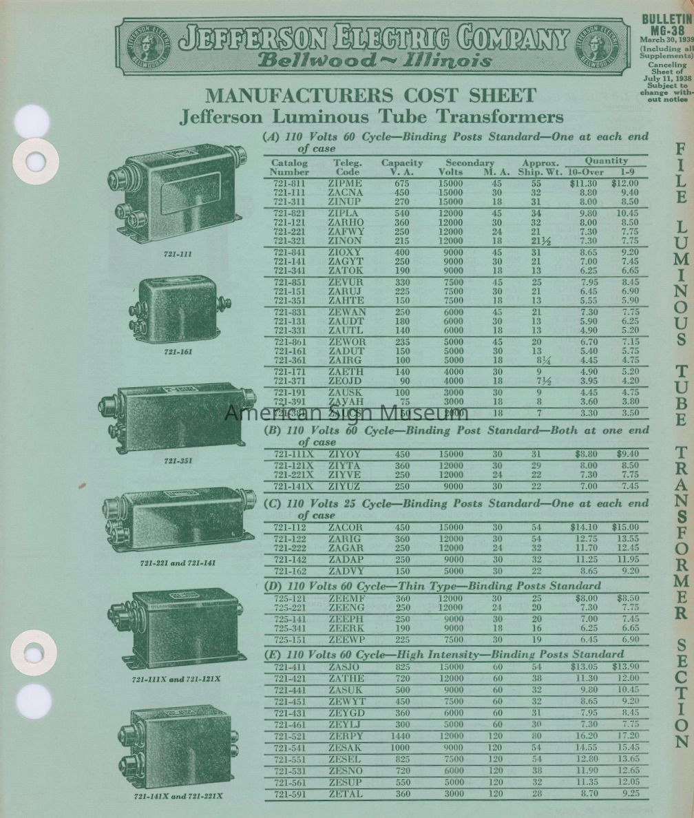 Jefferson Electric Company Illustrated Price Sheet picture number 1