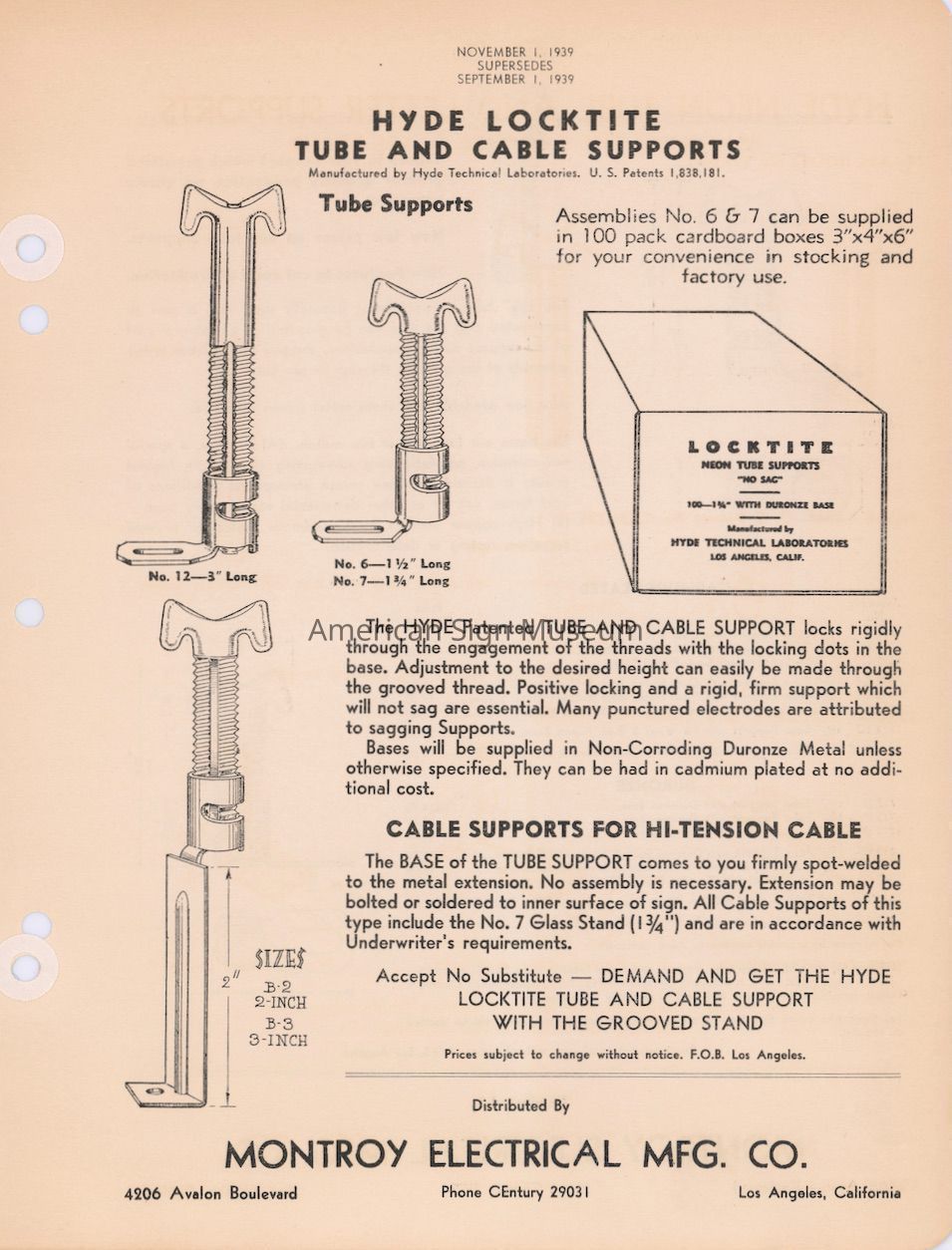 Montroy Electrical Mfg. Co. Illustrated Price Sheet picture number 1
