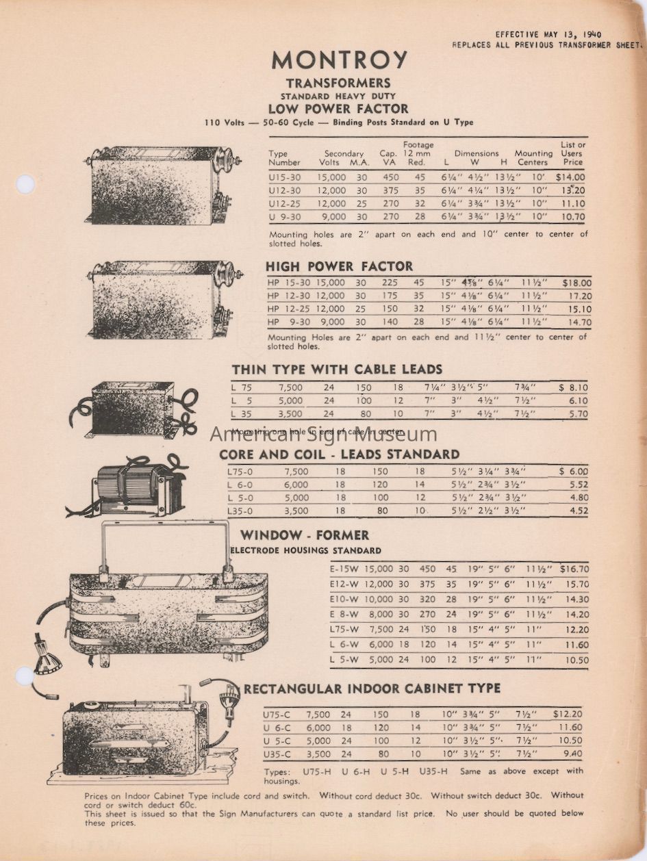 Montroy Electrical Mfg. Co. Illustrated Price Sheet picture number 1