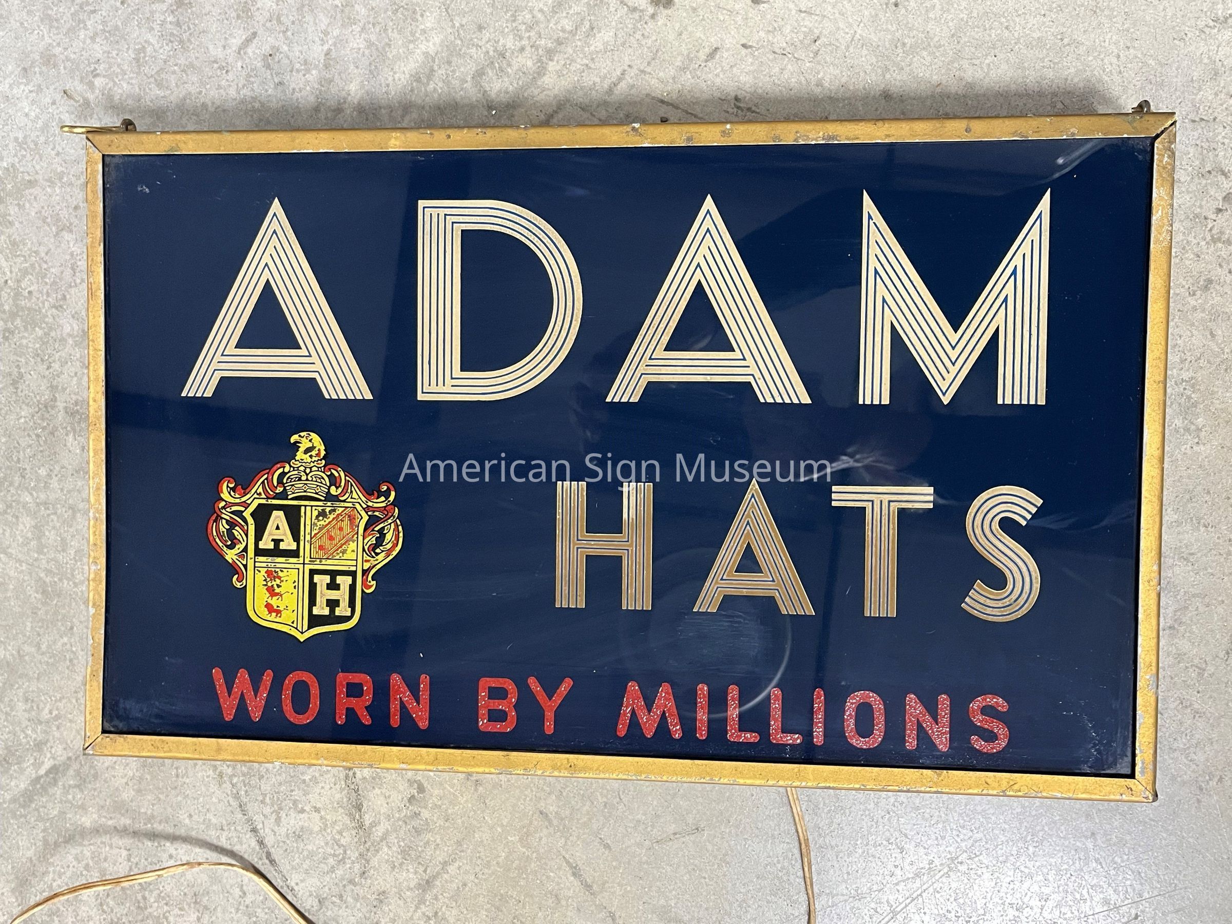 Adam's Hats Painted Reverse Glass & Lightbulb Sign picture number 1