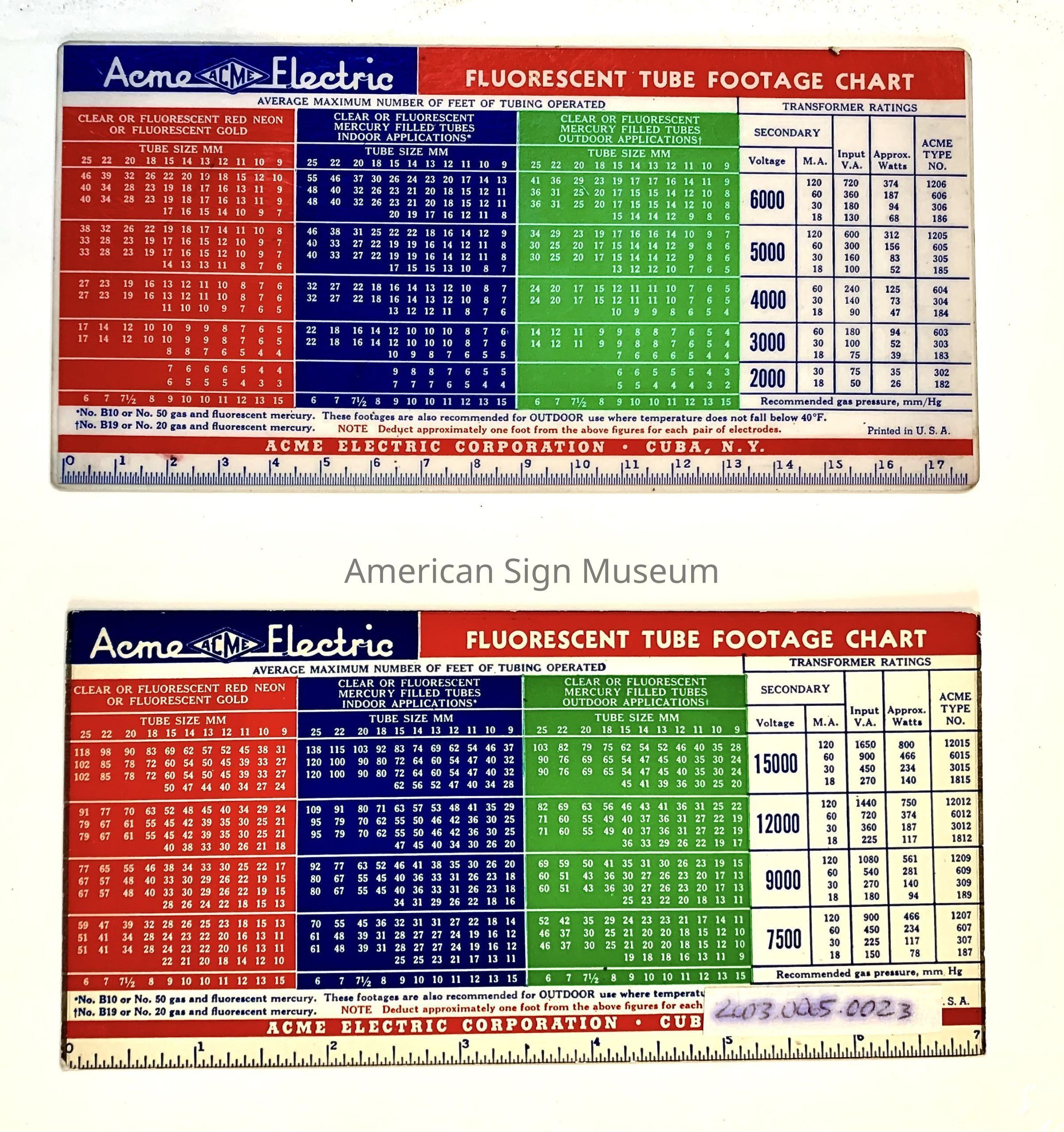 Acme Electric Fluorescent Tube Footage Chart picture number 1