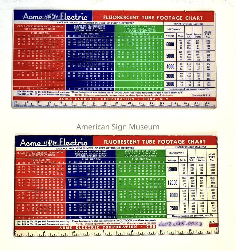 Acme Electric Fluorescent Tube Footage Chart picture number 1