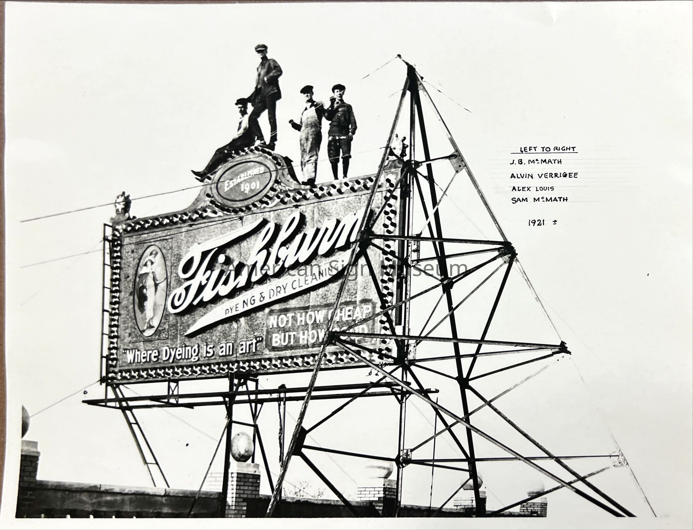 Fishburn Dyeing and Dry Cleaning Sign with Workers - Photograph picture number 1
