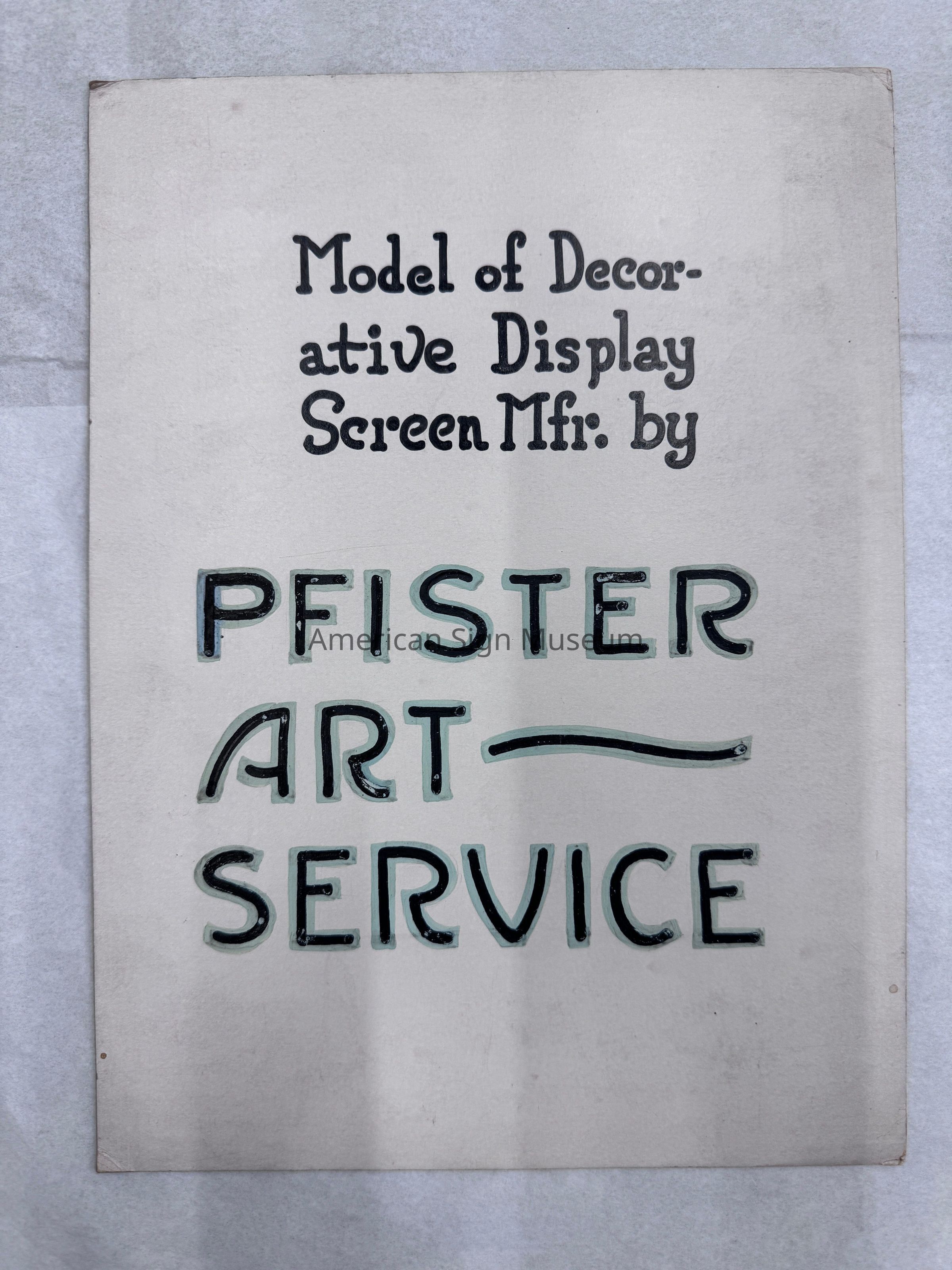 Pfister Art Service Hand-Lettered Showcard Sample picture number 1