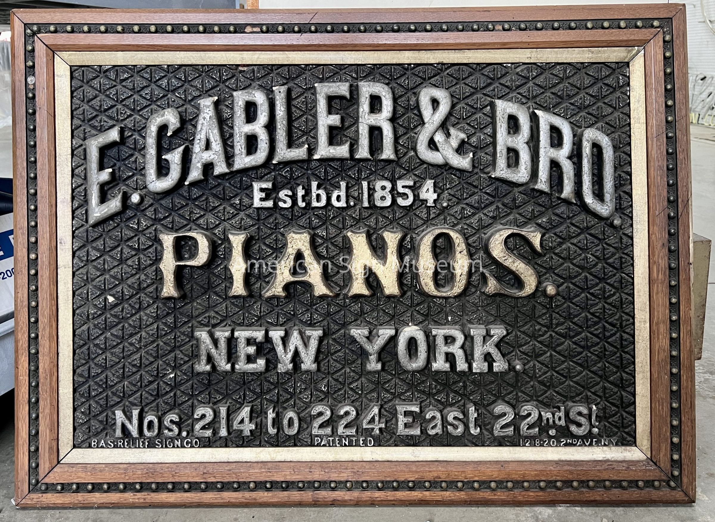 E. Gabler & Bro. Pianos Bas Relief Sign picture number 1