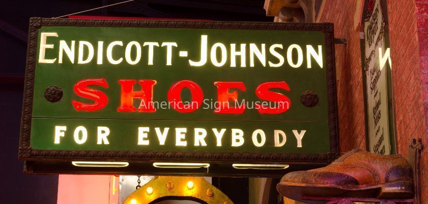 Endicott-Johnson Shoes for Everybody Opal Glass & Tin Sign picture number 1