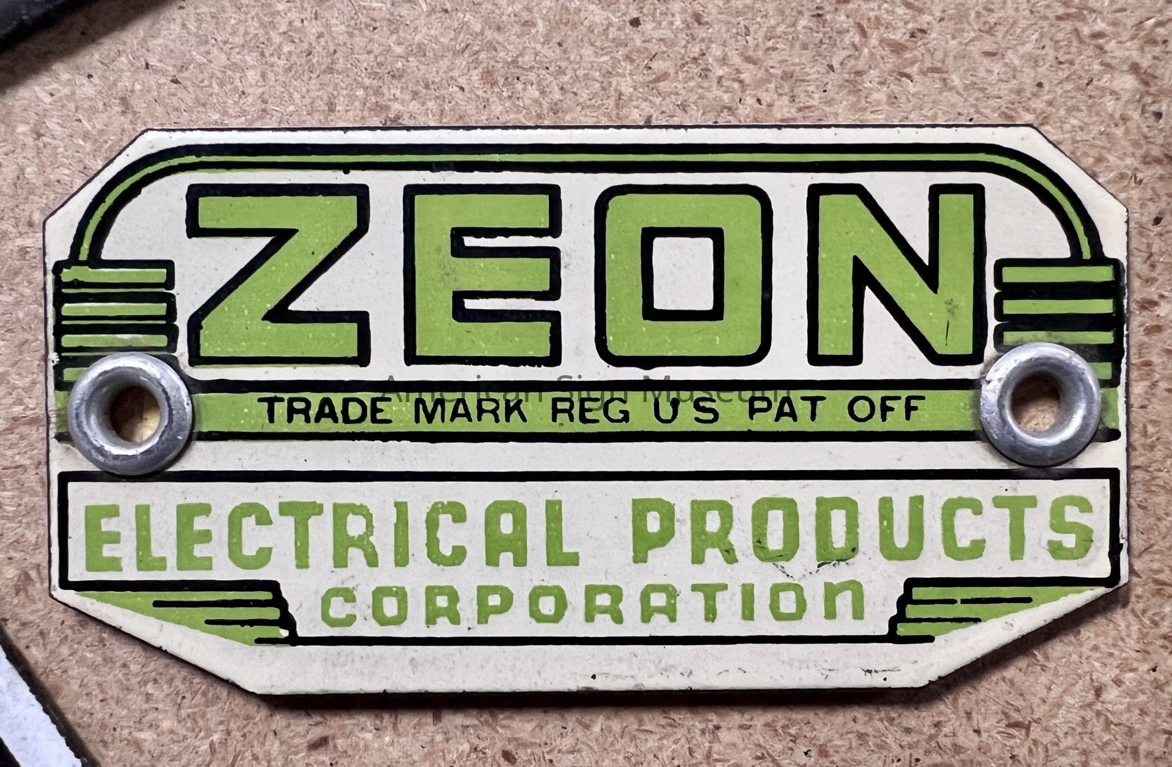 Zeon Electrical Products Corp. Porcelain Sign Tag picture number 1