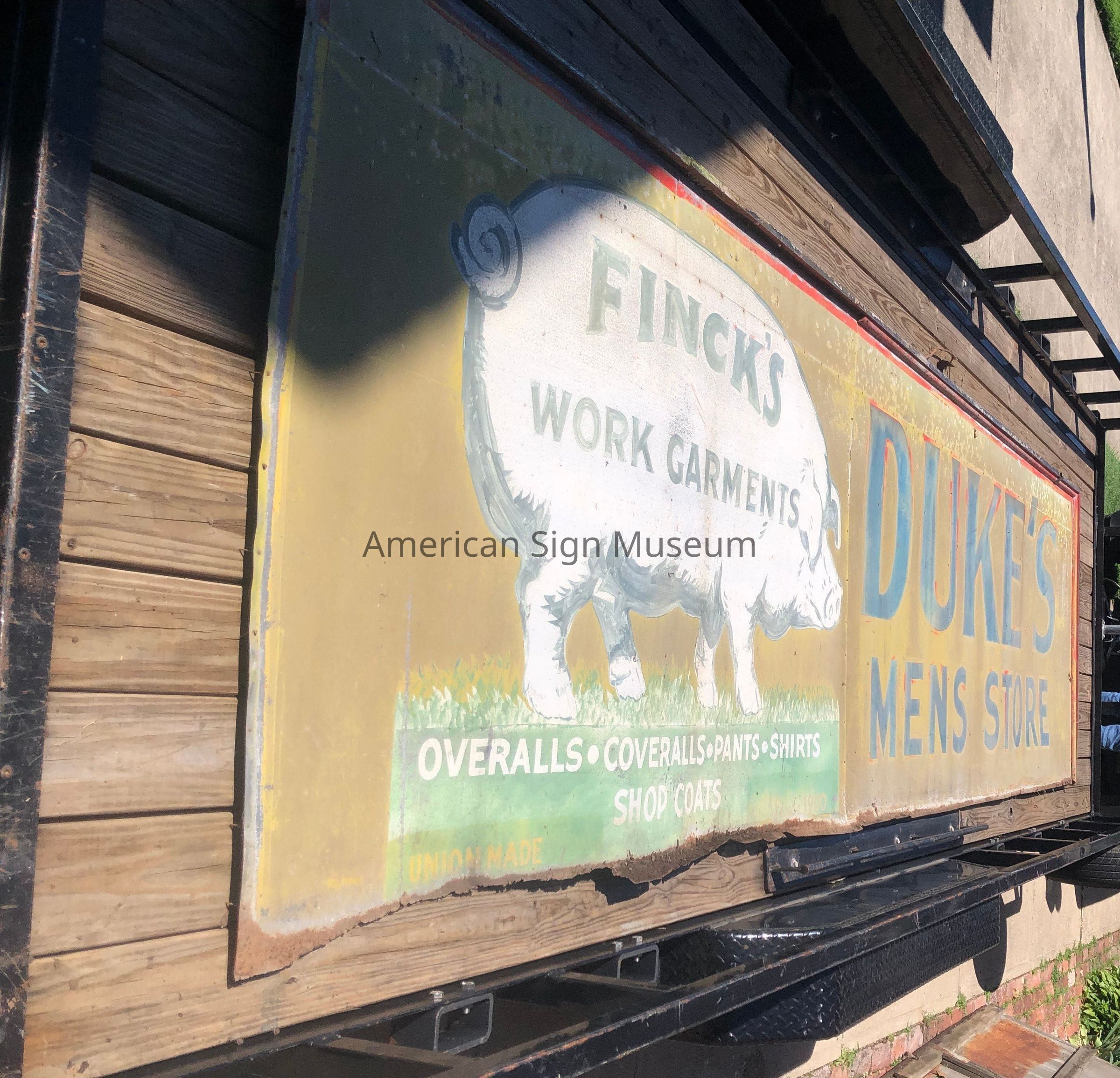 Duke's Men Store Finick's Work Garments Painted Tin Sign picture number 1