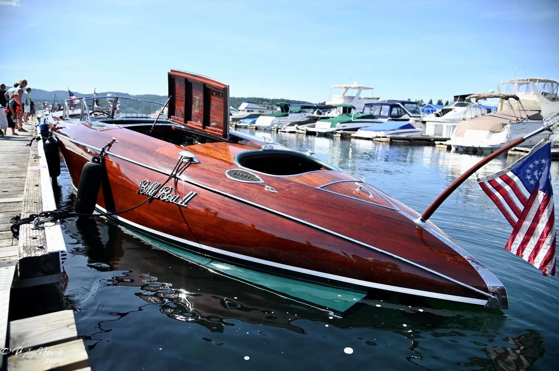Billie Bea II was built by Earl Barnes. The boat took Earl Barnes one year to build; everything was done by hand including the castings which he carved out.