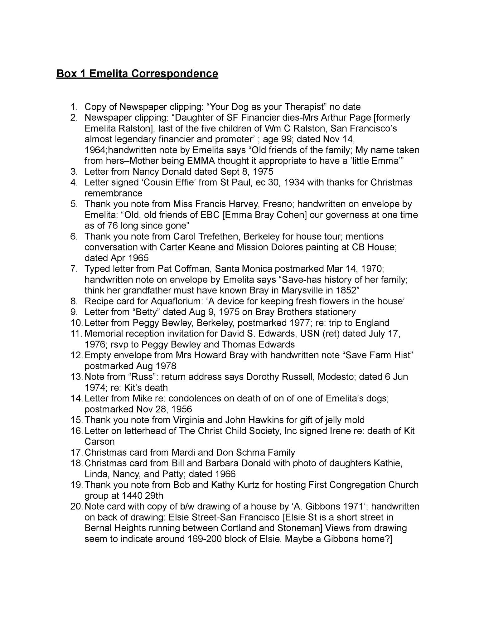 Archival Boxes Inventory Lists