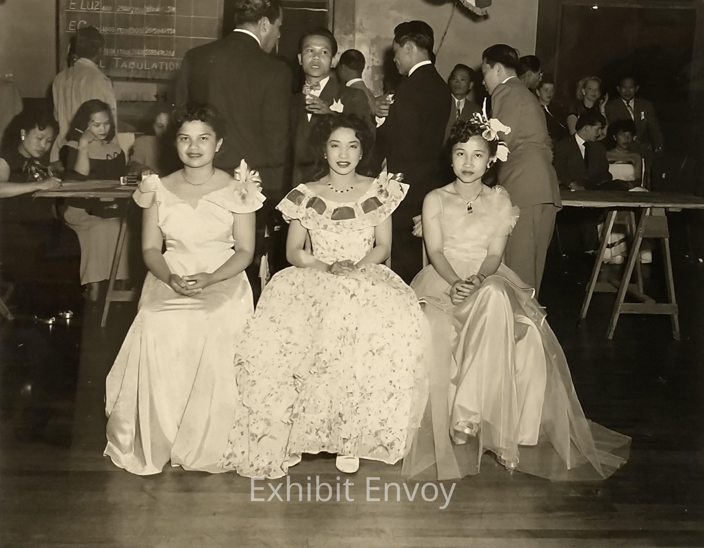 Three young ladies—Anita Alfafara, Ethel Canlas, and Luz Incarnacion—vied for the title of queen at this box social. Local queen candidates entered regional contests sponsored by Filipino Americans throughout the West Coast. Like their immigrant parents, second-generation Filipinos felt the racial tensions of the times. But social, athletic, and scholastic clubs upheld and preserved Filipino culture.