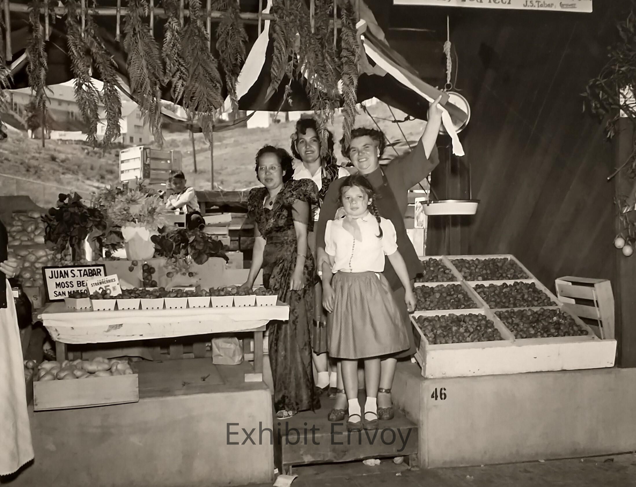 Javierra, known as Jackie, is the Filipino woman in native costume at left. She grew and sold strawberries, artichokes, sugar beets, and other produce. Ties were strong between Filipino urban and rural communities. Men often traveled to nearby urban areas to find work as domestic help when farm jobs were not available.