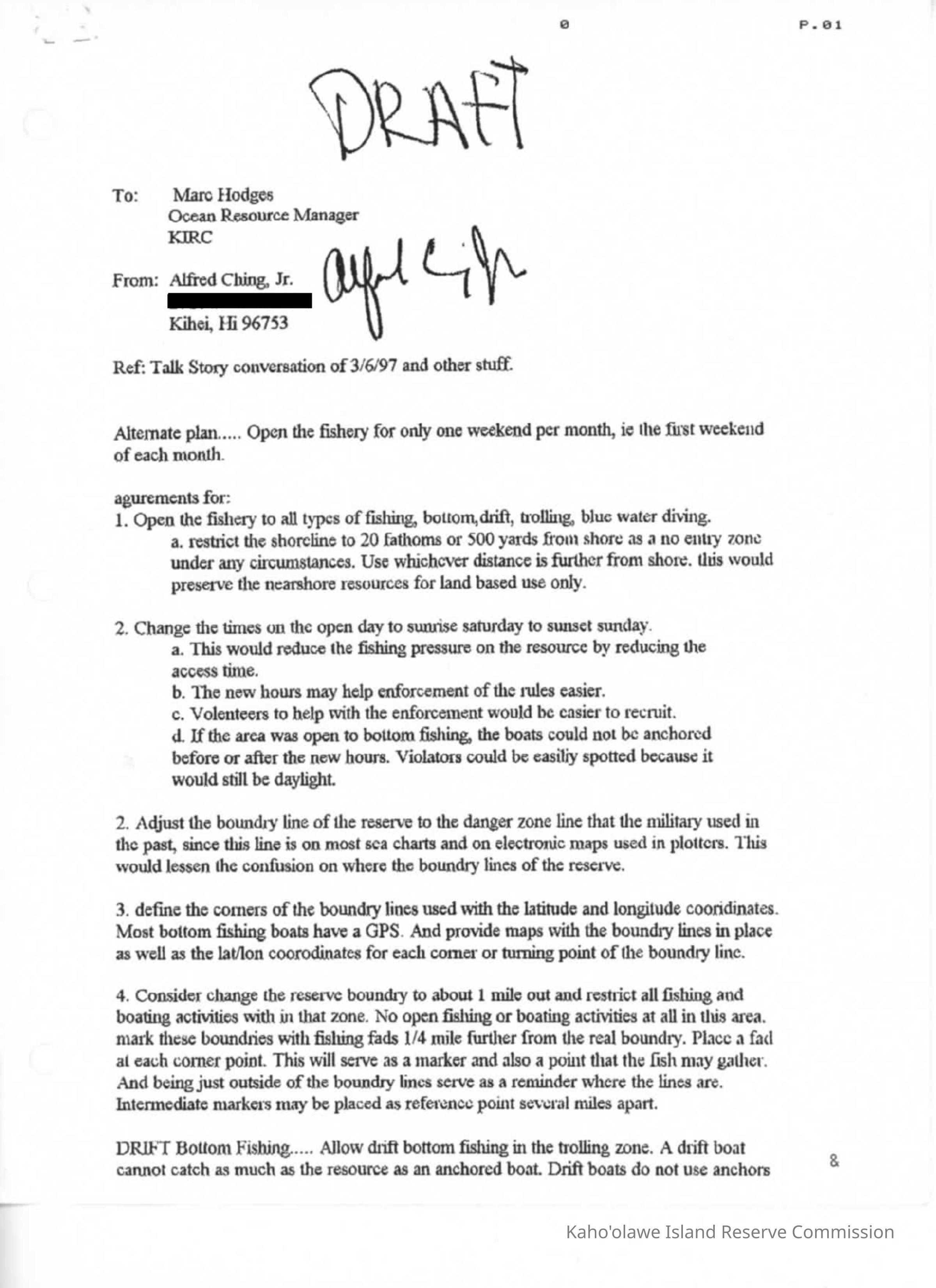 Faxed draft comments from Alfred Ching, Jr.: PDF, 150 DPI