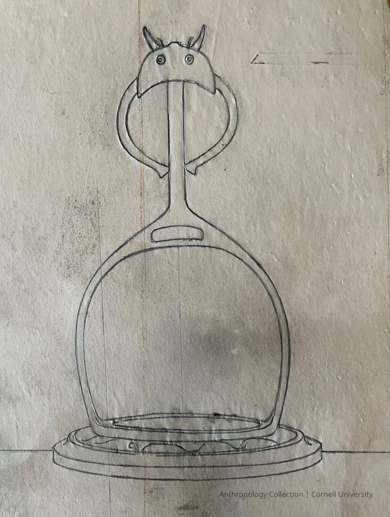 THE ICONIC DWARF MONSTER | Drawing by Norman Daly | circa 1966-71 | Photo by Christine Careirro, 2025 | ©2025 Norman Daly Art — AI says: the drawing features a bottle opener design resembling an animal with horns and circular handles. :) !!