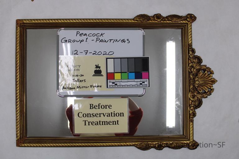 Wood-carved mirror frame with gold pigment - Image 14