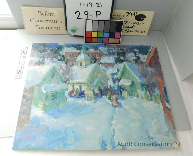          Snowy town with green buildings picture number 1
