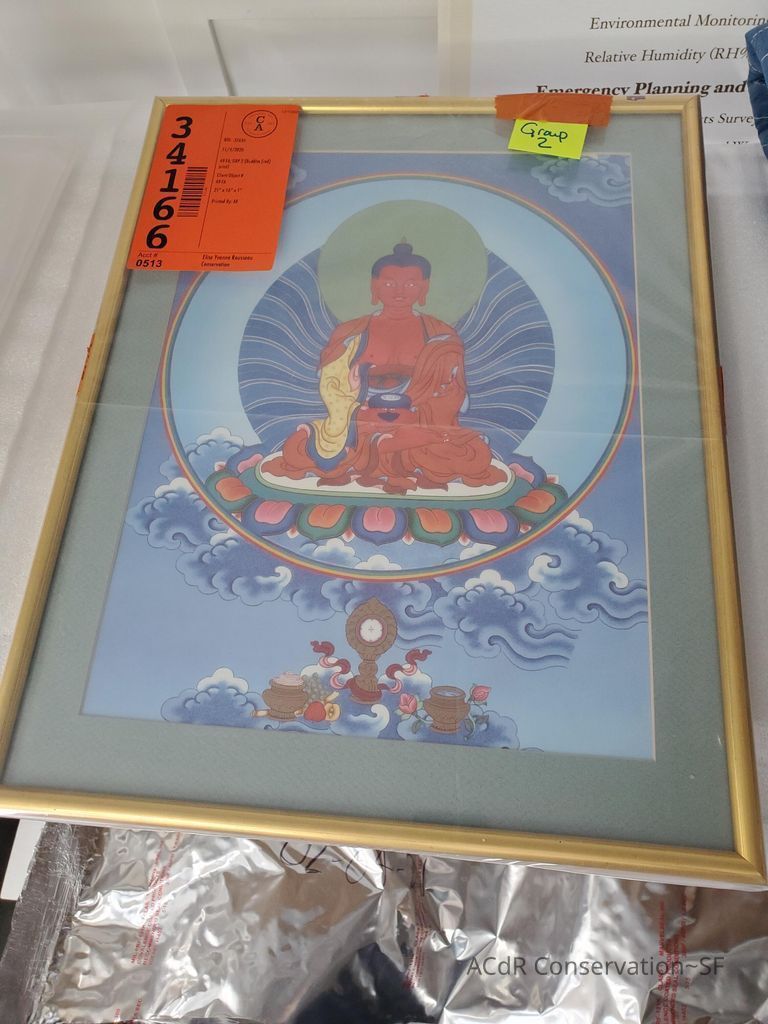          Red seated figure with blue background picture number 1
