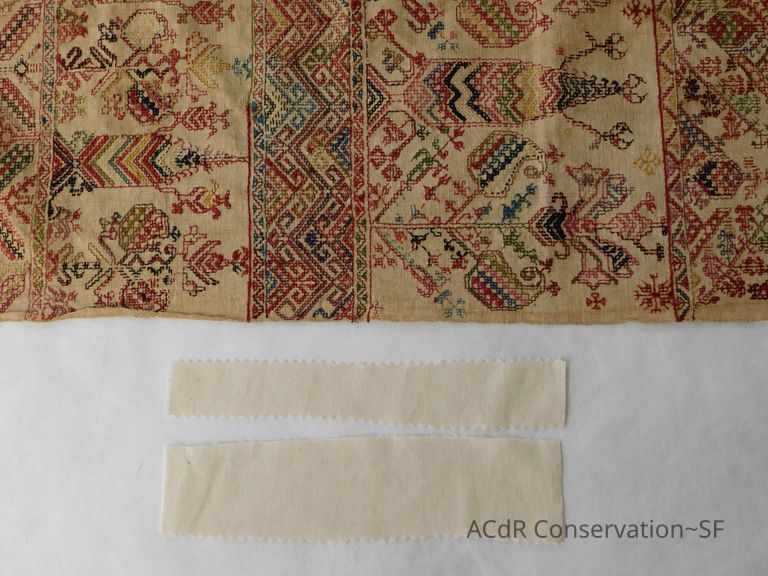 Patches before tea dyeing (linen)