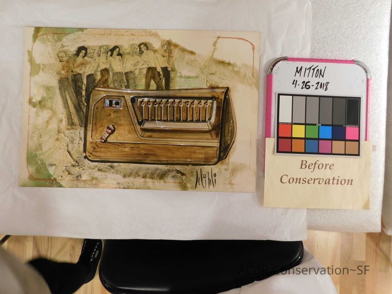 Women posing behind car door