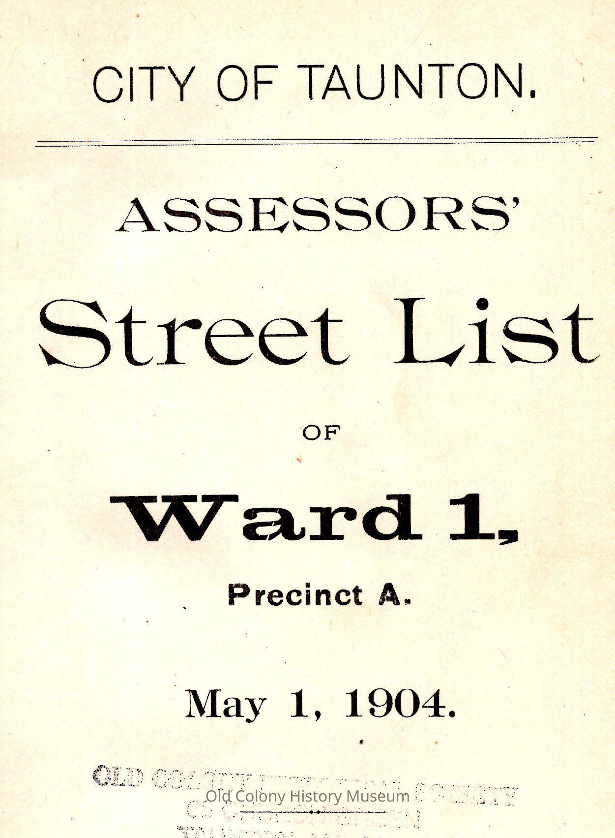 City of Taunton. Assessors' Street List 1904 picture number 1