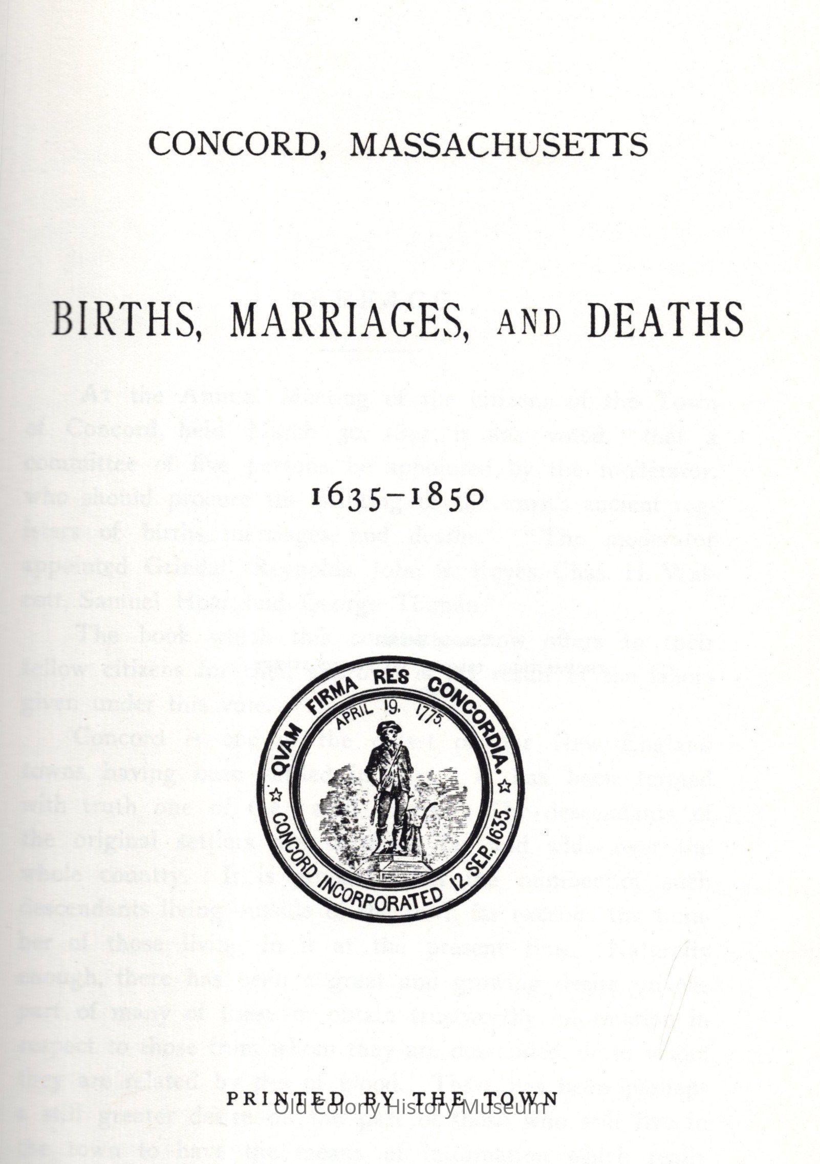 Concord, Massachusetts: Births, Marriages and Deaths 1635-1850 picture number 1