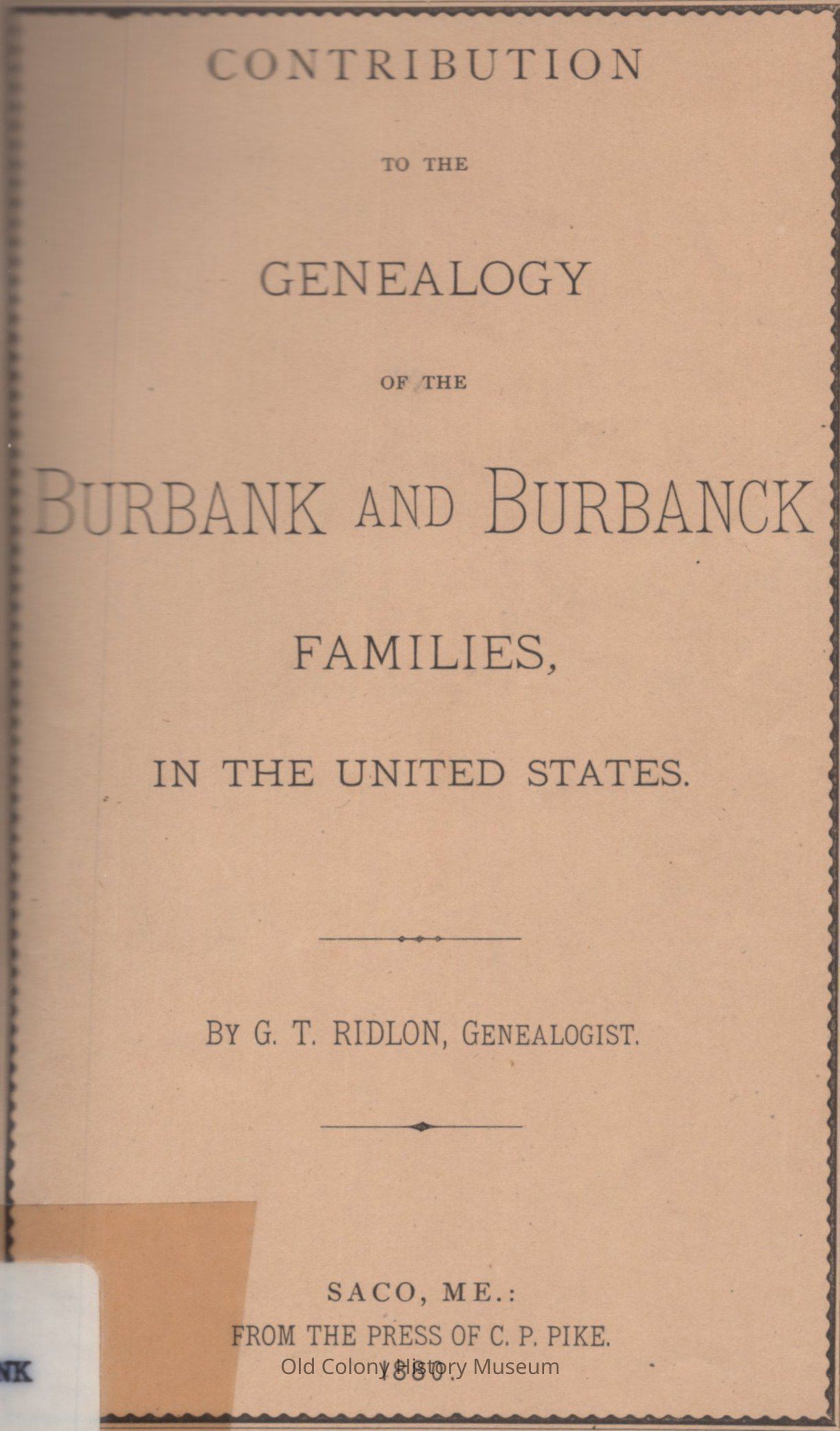 Contribution to the Genealogy of the Burbank and Burbanck Families in the United States picture number 1