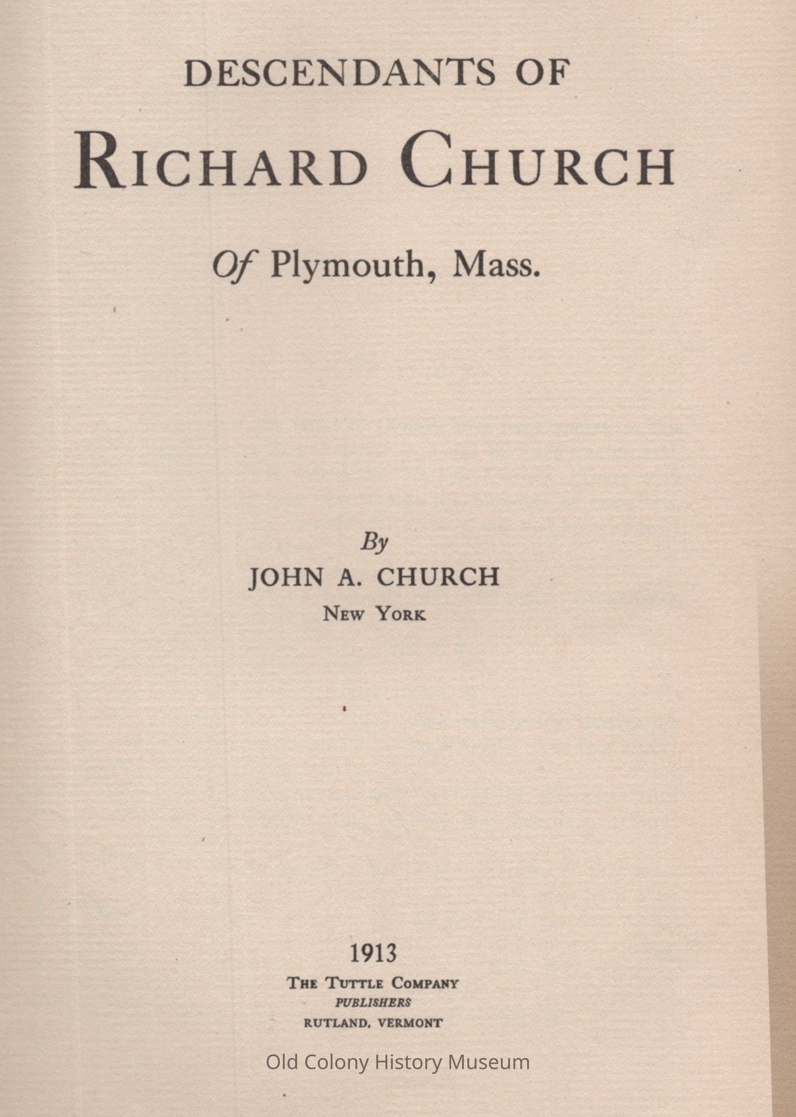 Descendants of Richard Church of Plymouth, Mass. picture number 1