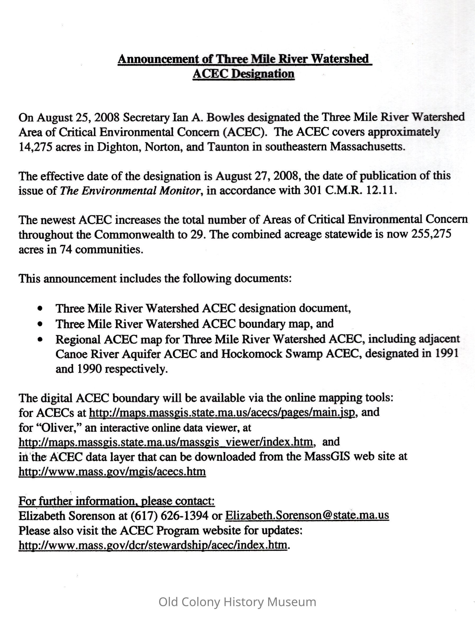 Designation of the Three Mile River Watershed area of critical environmental concern picture number 1