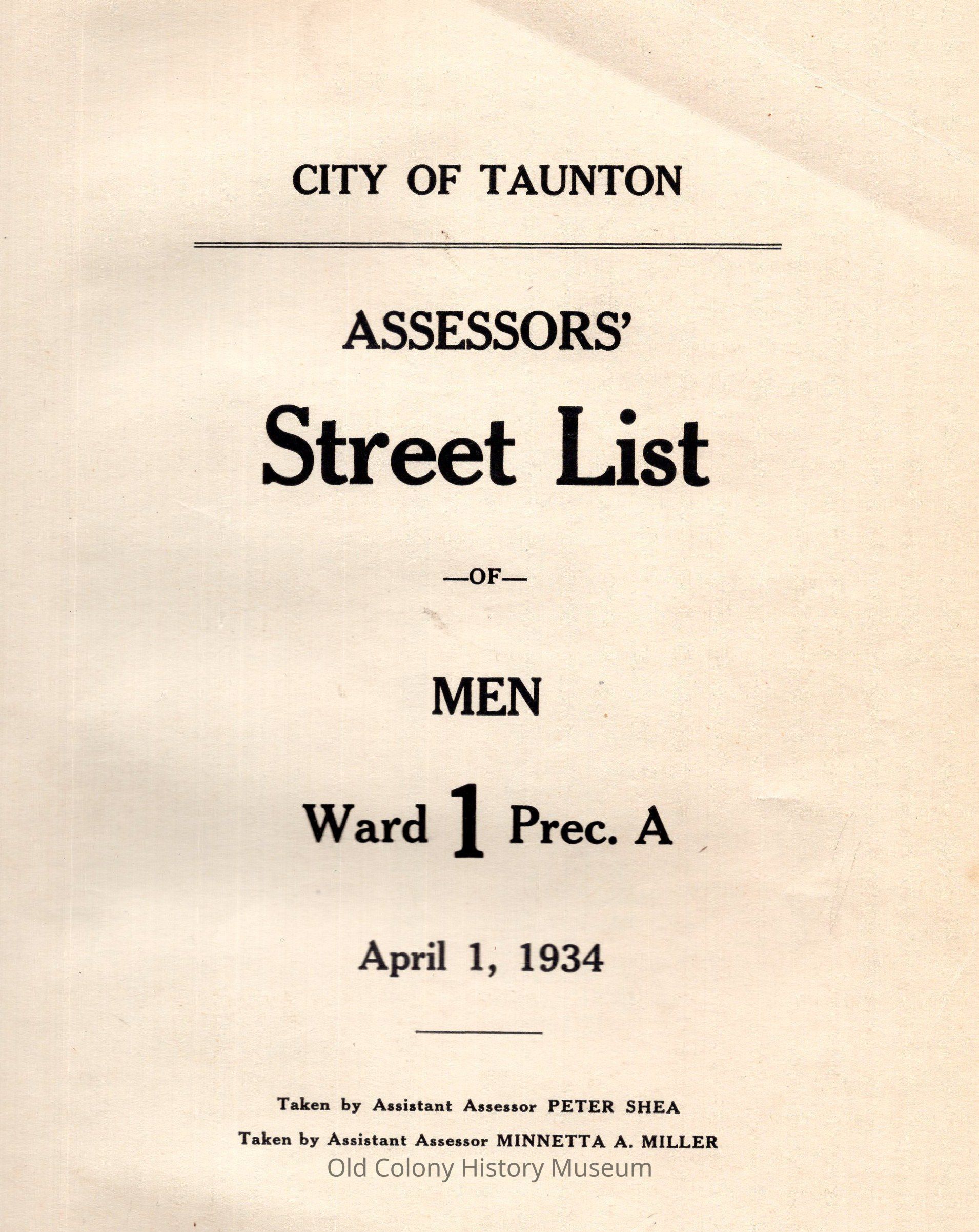 City of Taunton: Assessors Street List 1934 picture number 1