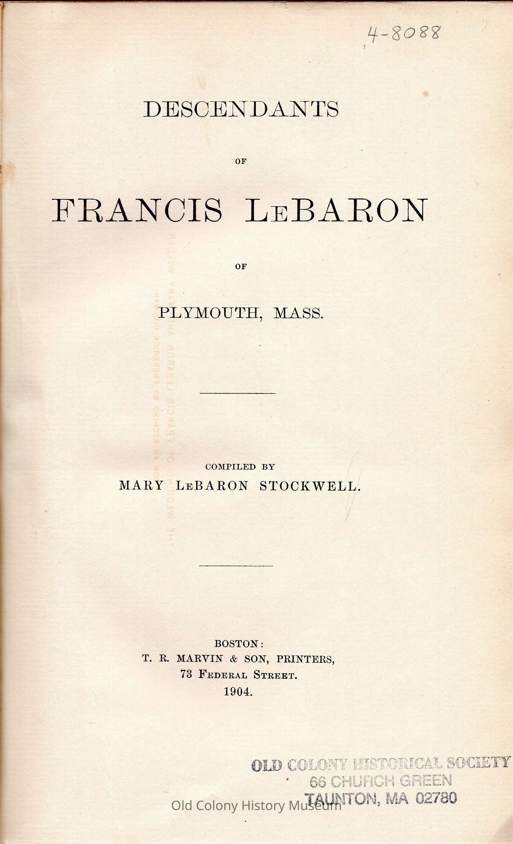 Descendants of Francis LeBaron of Plymouth, Mass. picture number 1