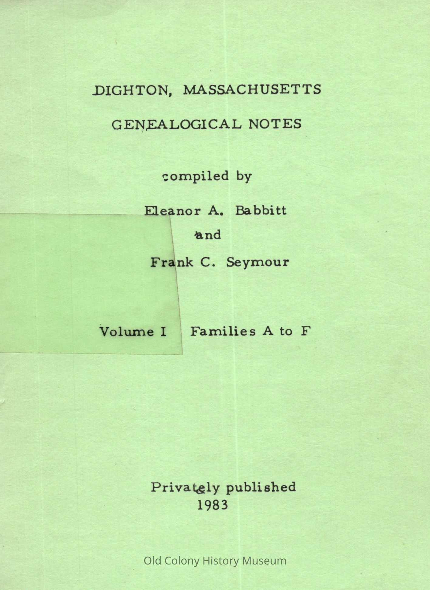 Dighton, Massachusetts Genealogical Notes picture number 1