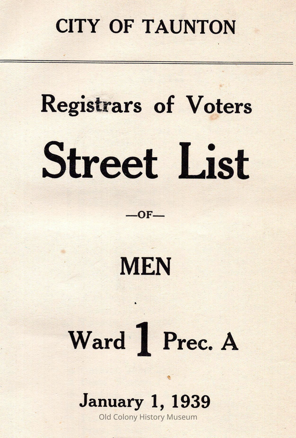 City of Taunton : Registrars of Voters Street List of Men picture number 1