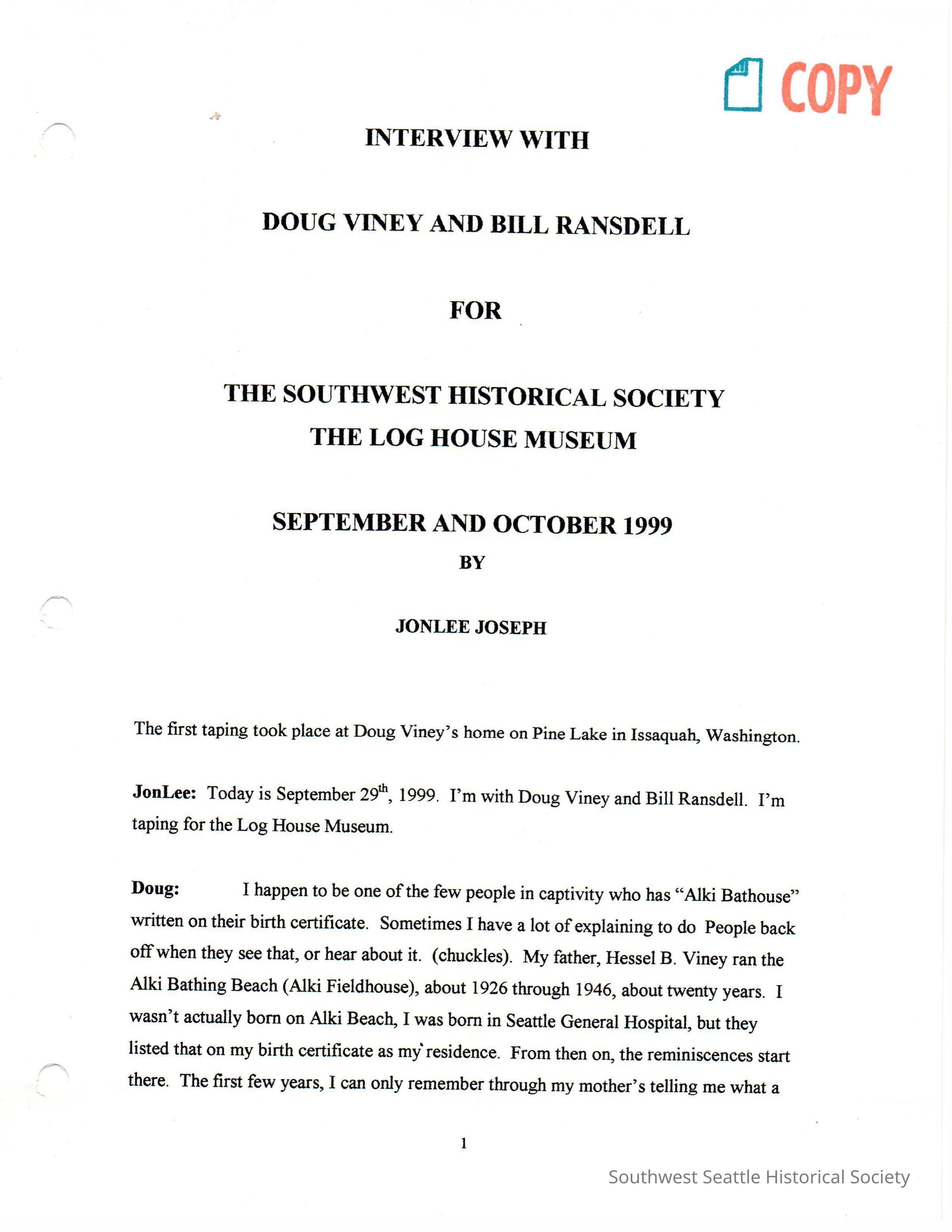 Doug Viney And Bill Ransdell - Interview 1999