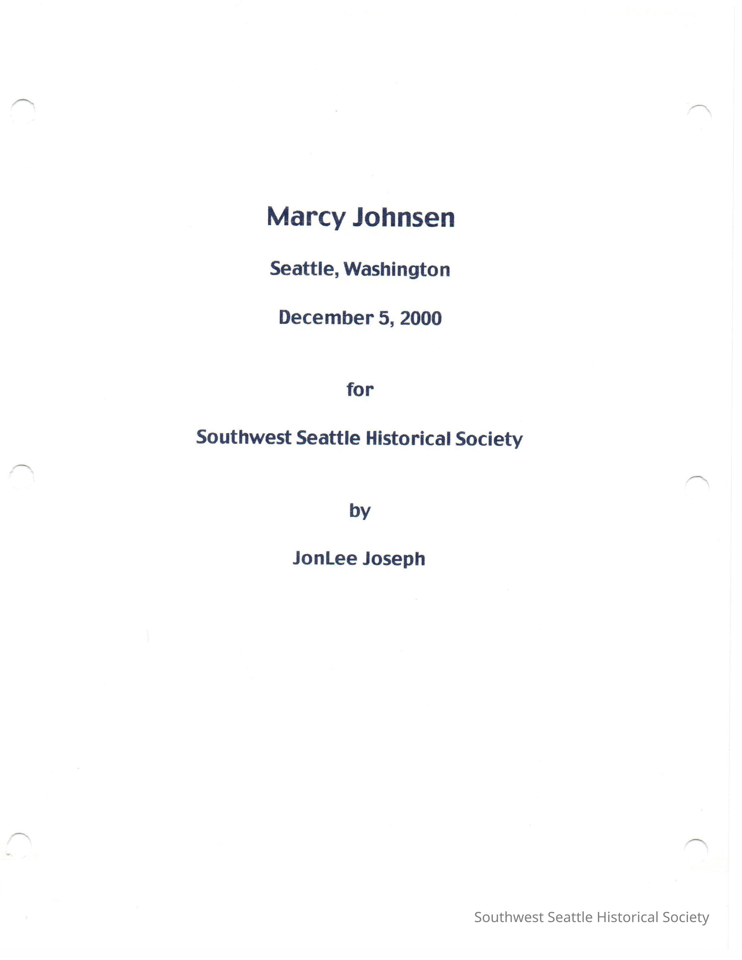 Marcy Johnsen - Interview Dec 5, 2000