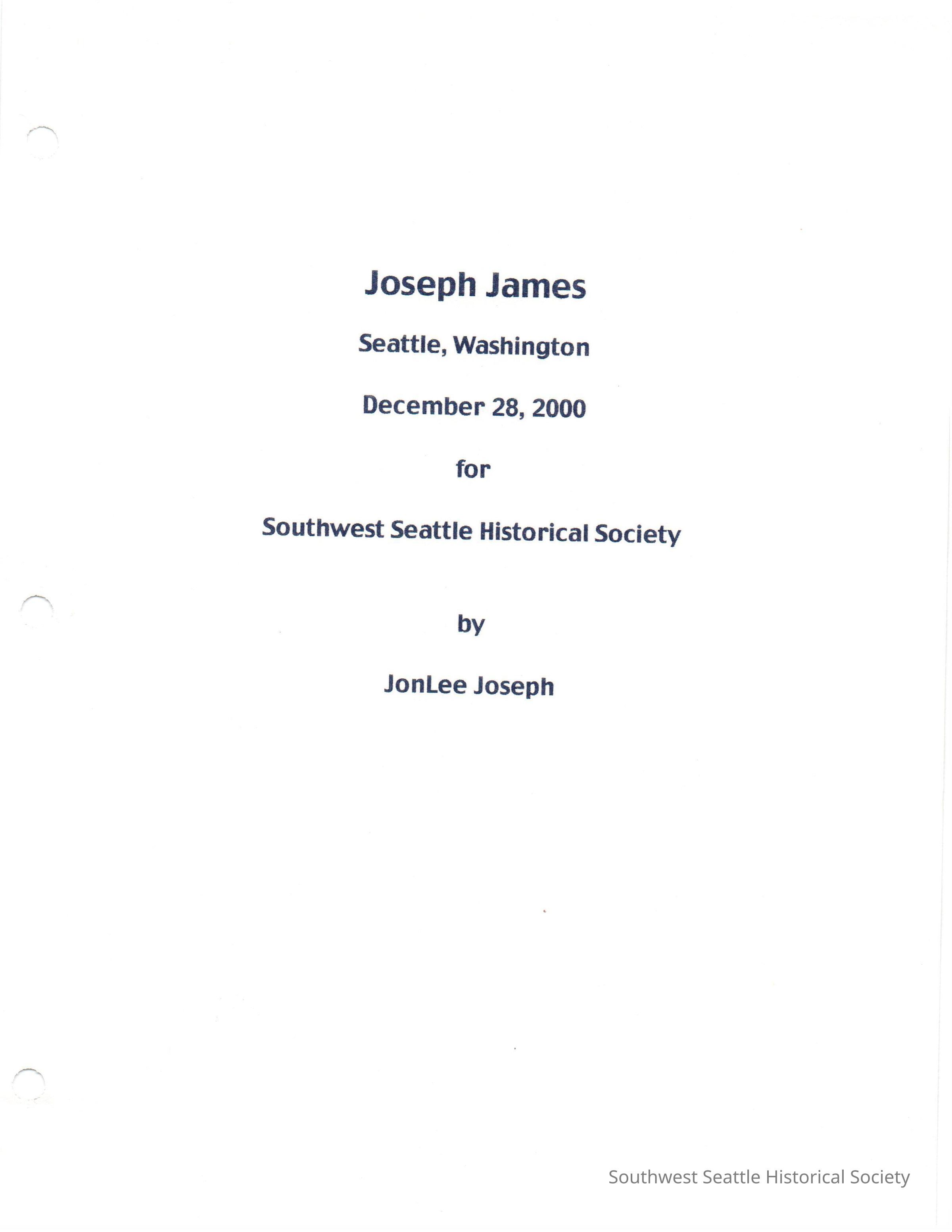 Joseph James - Interview Dec 28,2000