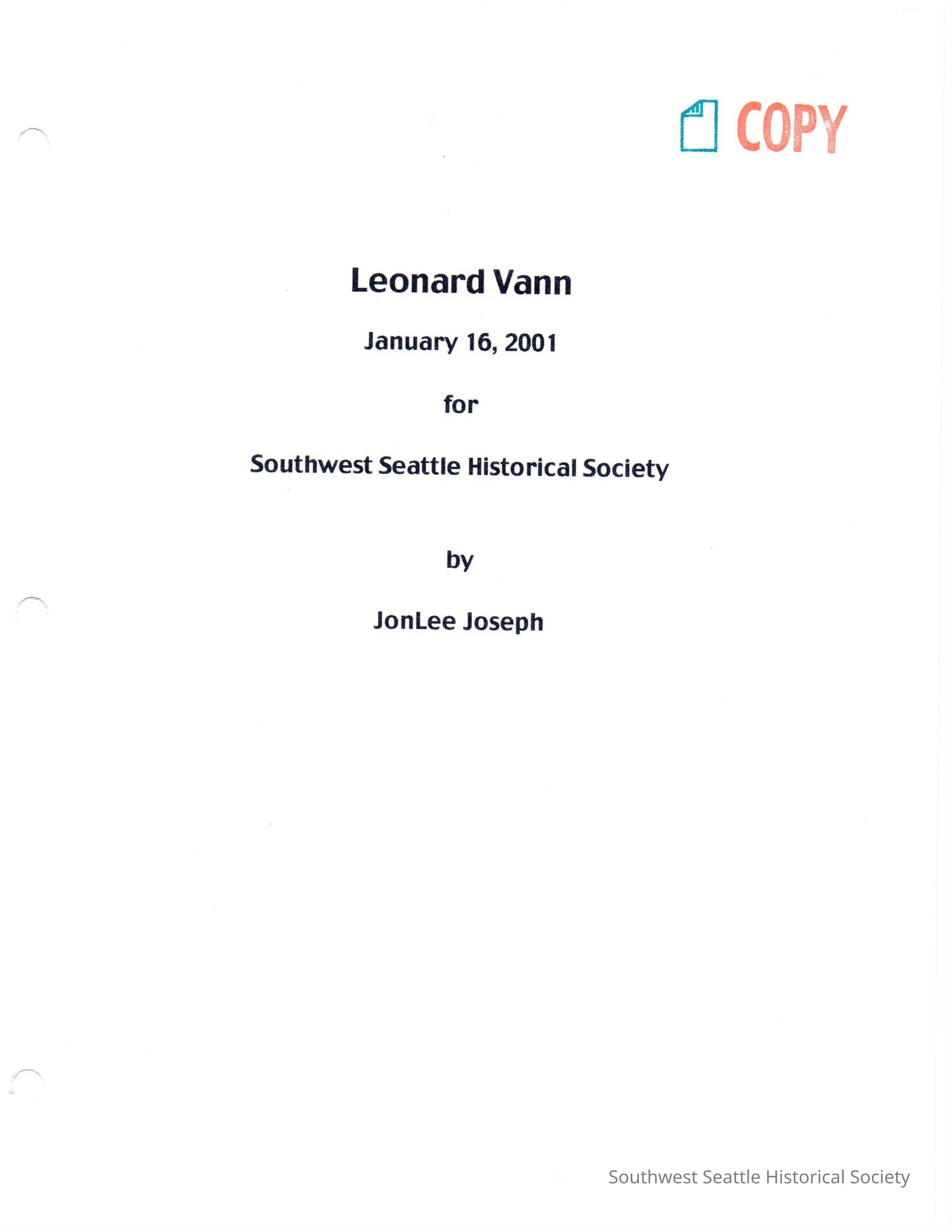 Leonard Vann -interview Jan 16, 2001